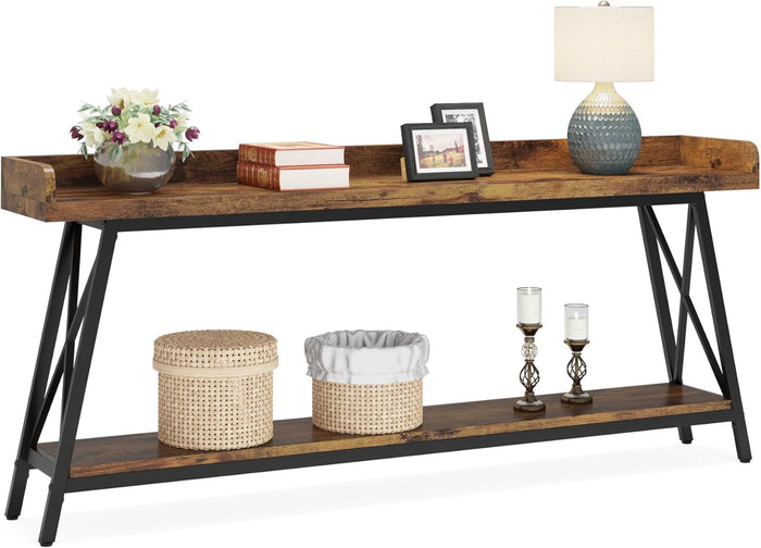 180cm Console Table, Extra Long Industrial Sofa Table with Metal Frame