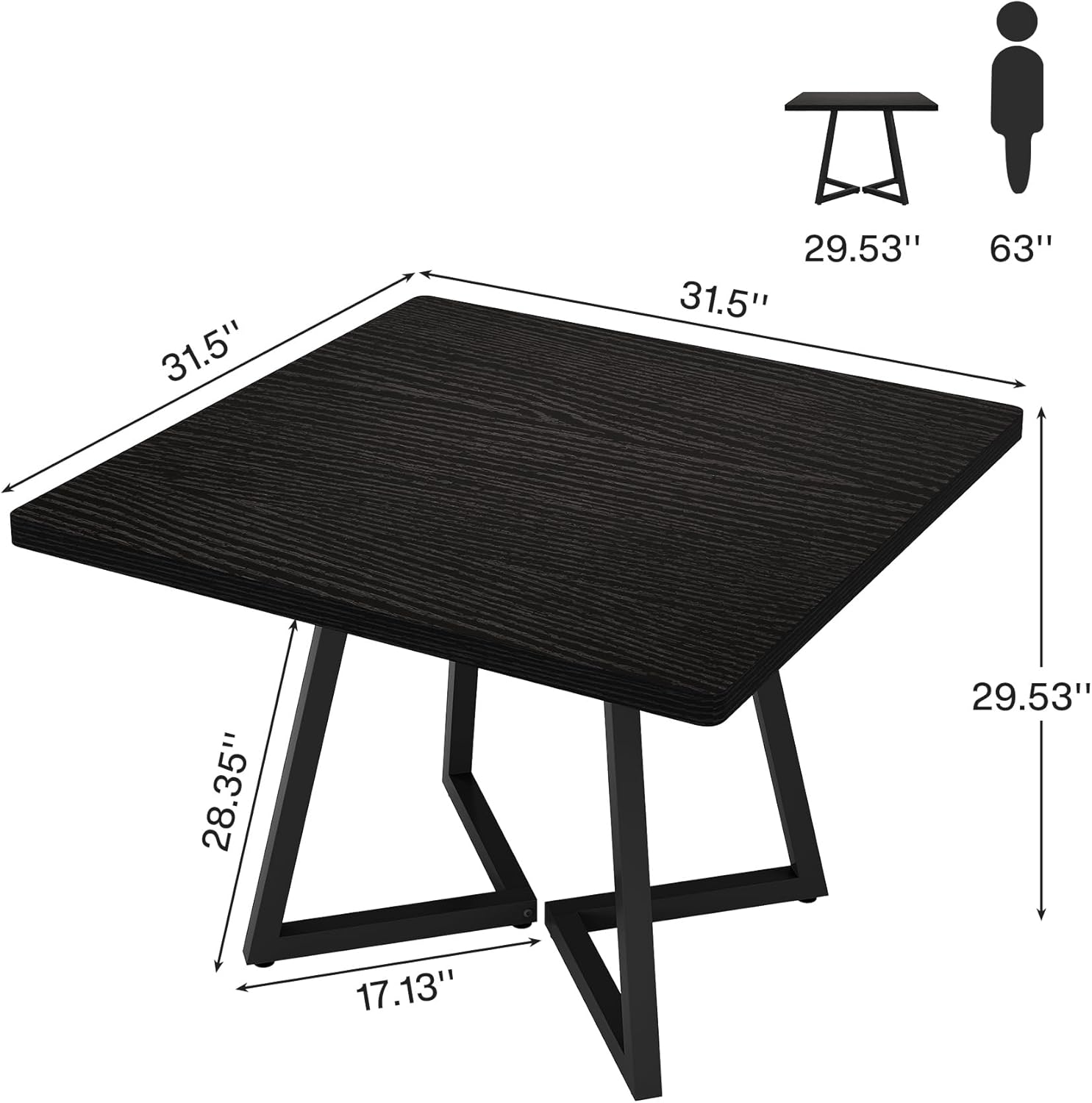 31.5" Square Dining Table, Wood Kitchen Table with Metal Legs for 4