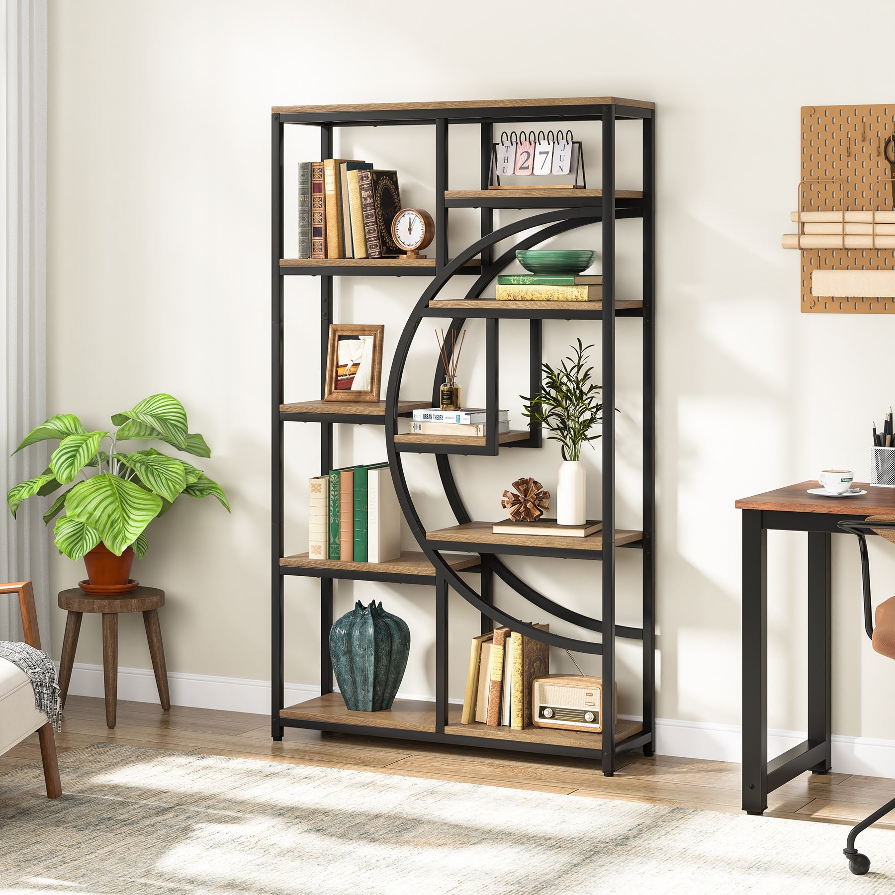 37.4" 5-Tier Industrial Bookshelf for Living Room, Bedroom, Home Office