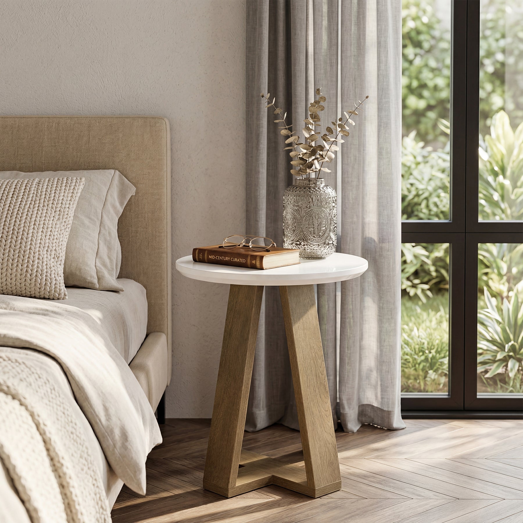 50cm Round End Table, Modern Side Table Small Accent Table for Living Room