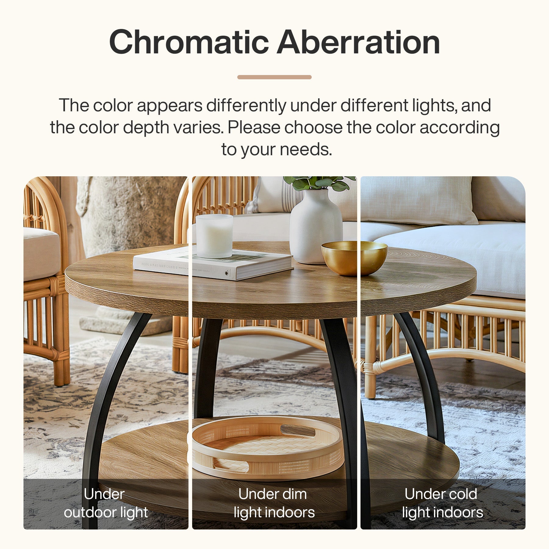 80cm Round Coffee Table, Center Cocktail Table with 2-Tier Storage Shelves