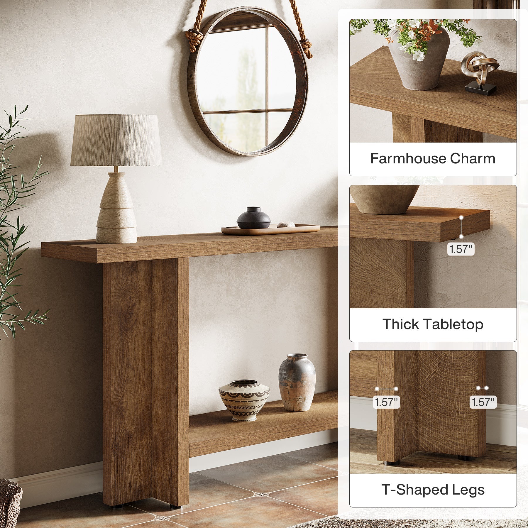 59" Console Table, Farmhouse Sofa & Hallway Table with Double Storage