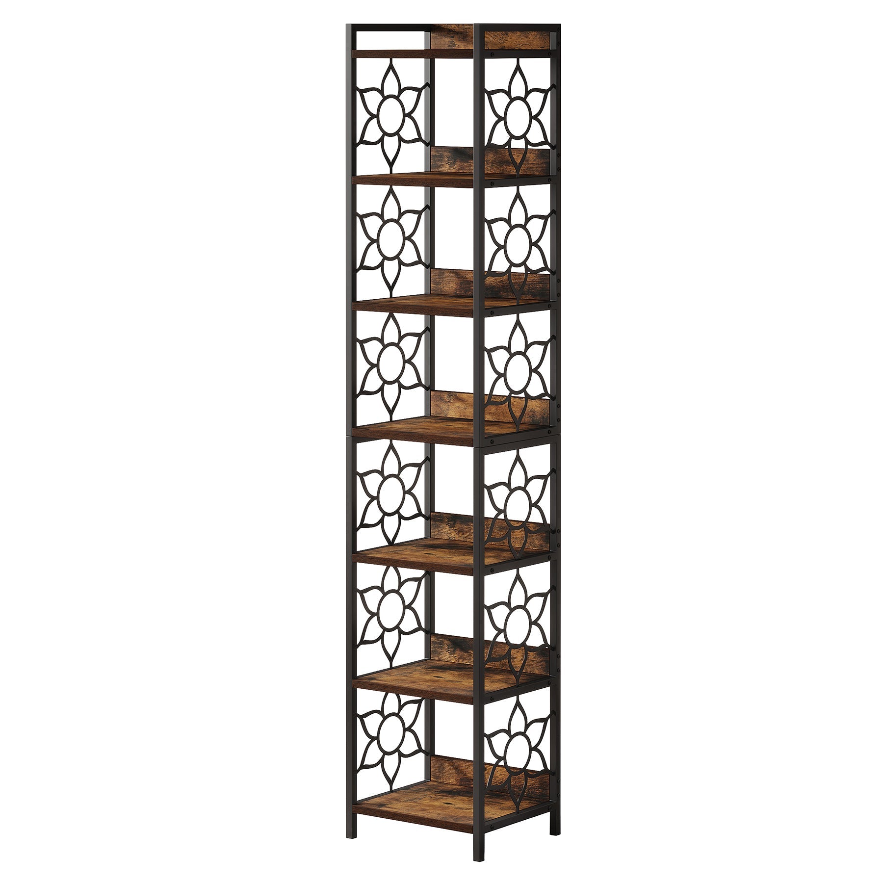 200cm Corner Shelf, 7-Tier Freestanding Bookshelf Bookcase with Metal Frame
