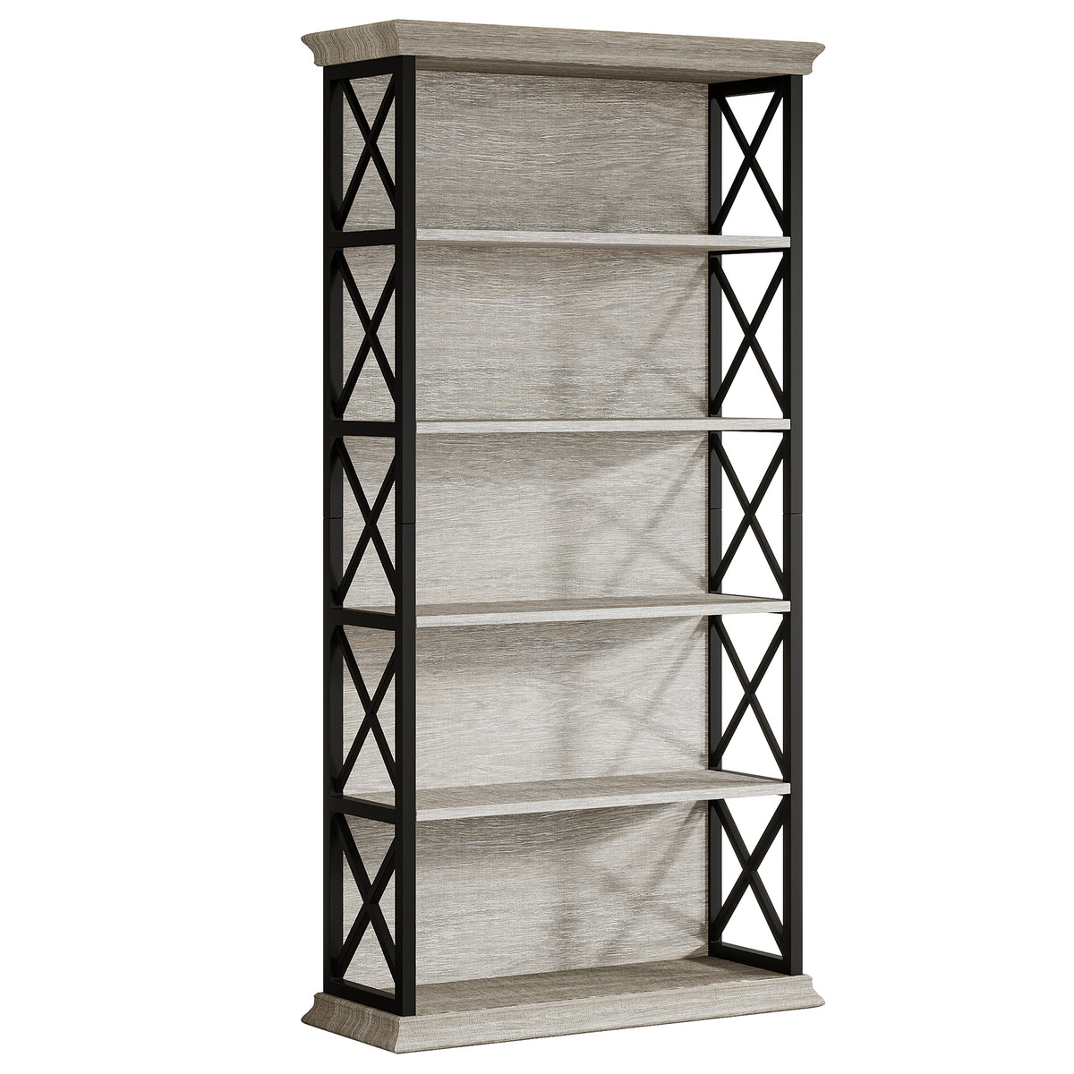 71" Industrial 6-Tier Bookcase - 5-Shelf Floor Standing Storage Unit in Brown & Black