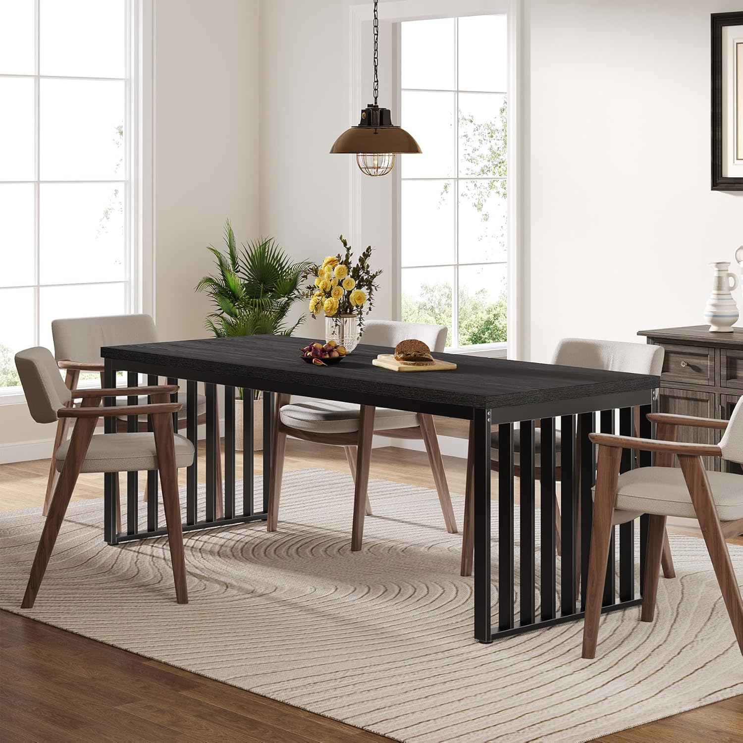 71" Modern Industrial Dining Table for 8, Long Farmhouse Kitchen Table with Metal Frame