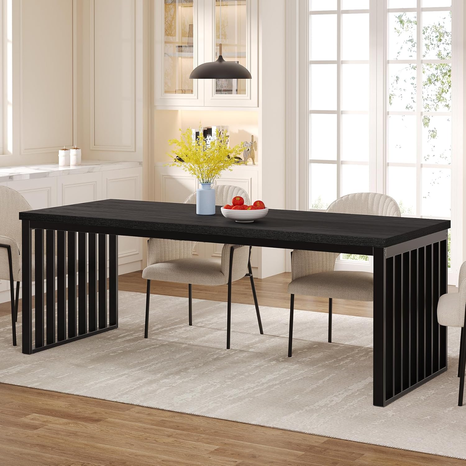 71" Modern Industrial Dining Table for 8, Long Farmhouse Kitchen Table with Metal Frame