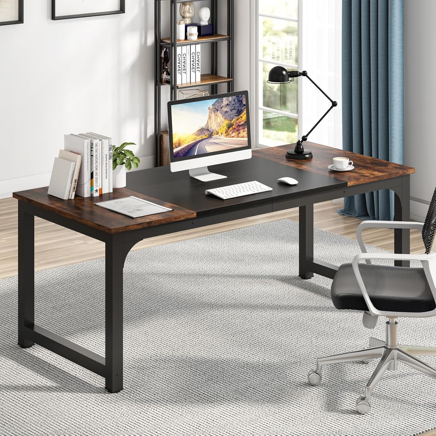 Tribesigns 63” Computer Desk, Industrial Workstation for Home Office