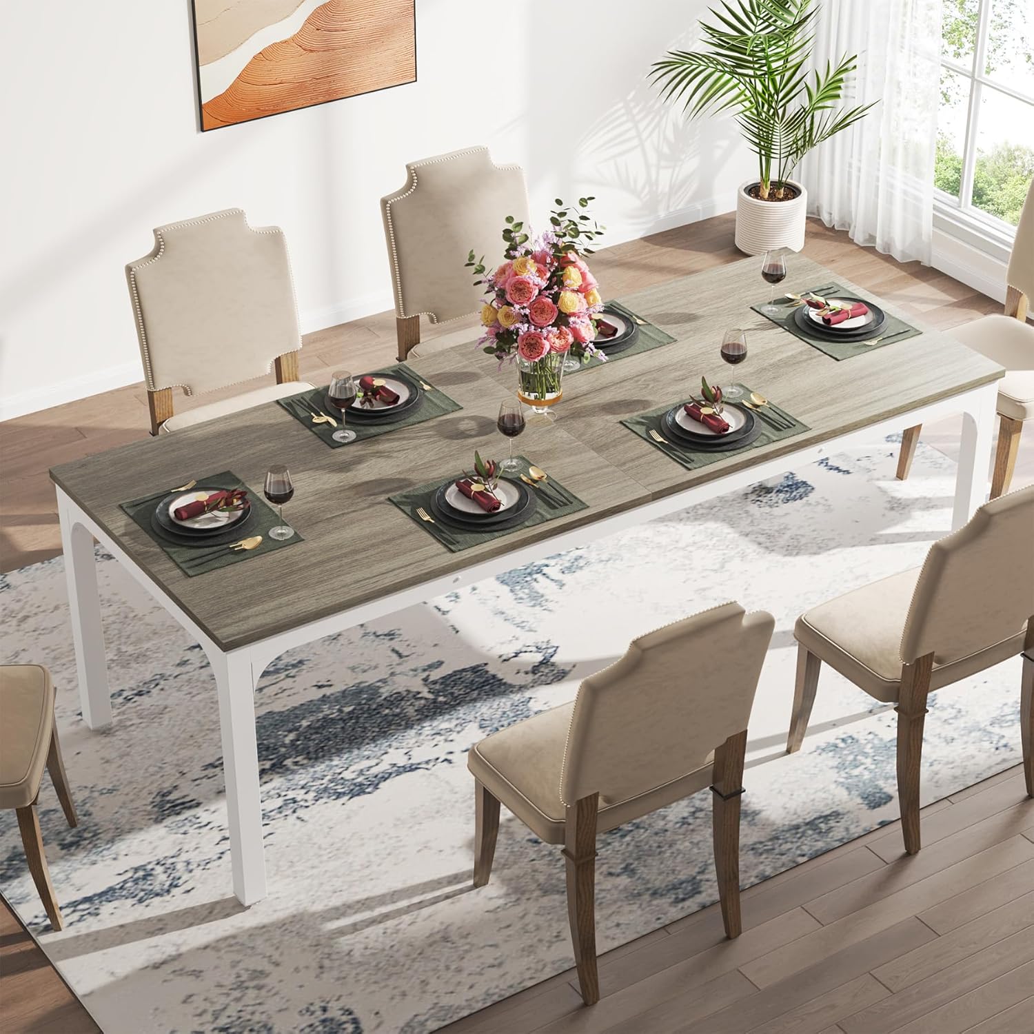 78" Rectangular Dining Table, Long Kitchen Table for 6-8 People