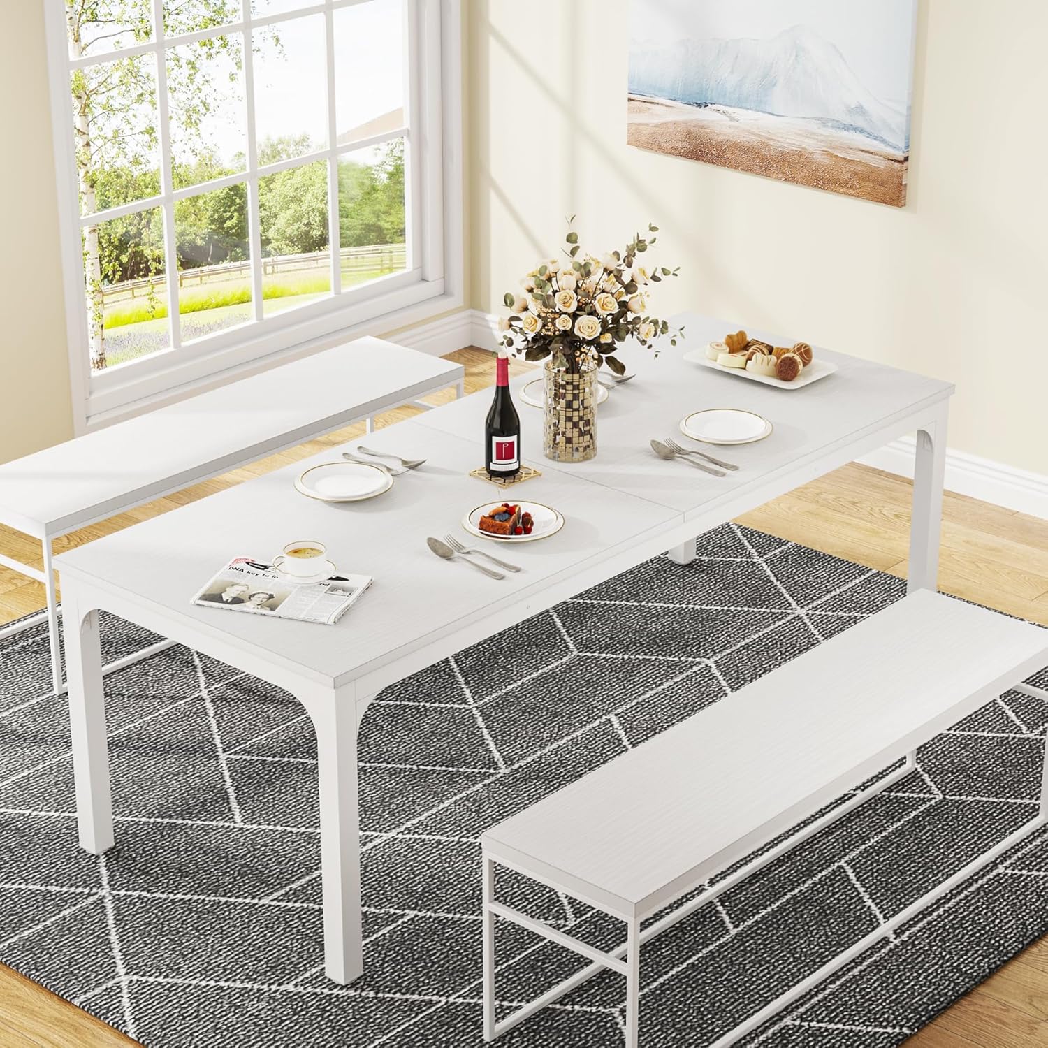 78" Rectangular Dining Table, Long Kitchen Table for 6-8 People