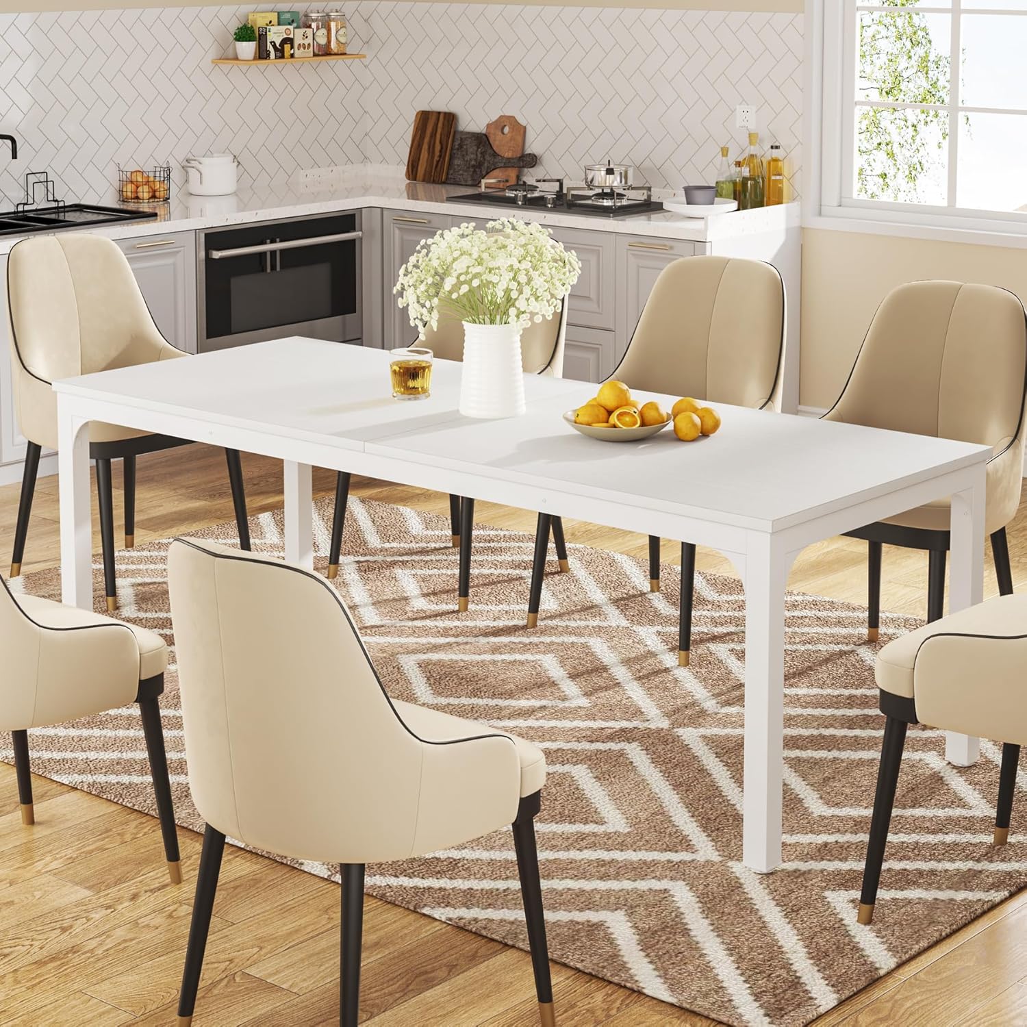 78" Rectangular Dining Table, Long Kitchen Table for 6-8 People