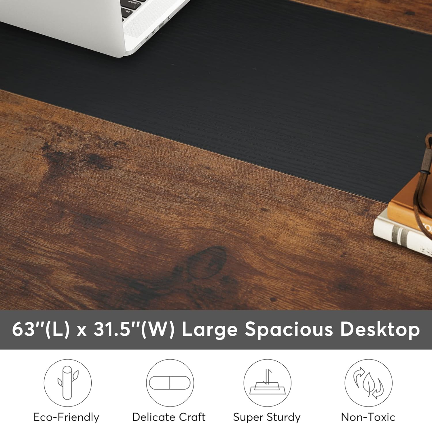 63" Large Office Desk, Industrial Writing Workstation