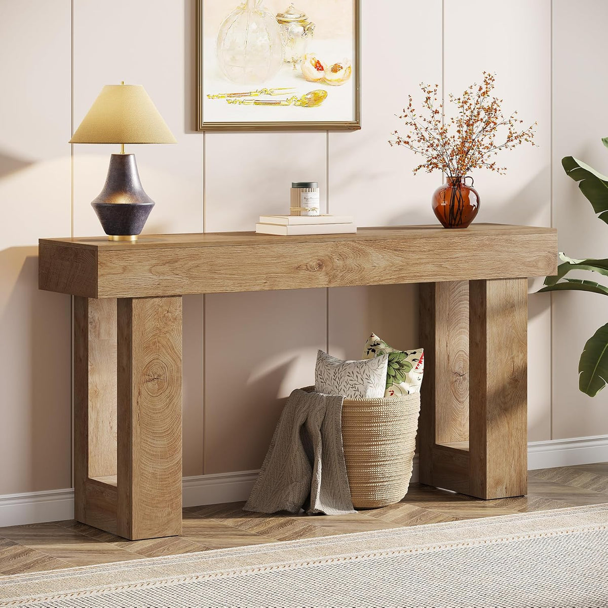 63" Farmhouse Console Table with Durable Design for Entryway and Living Room