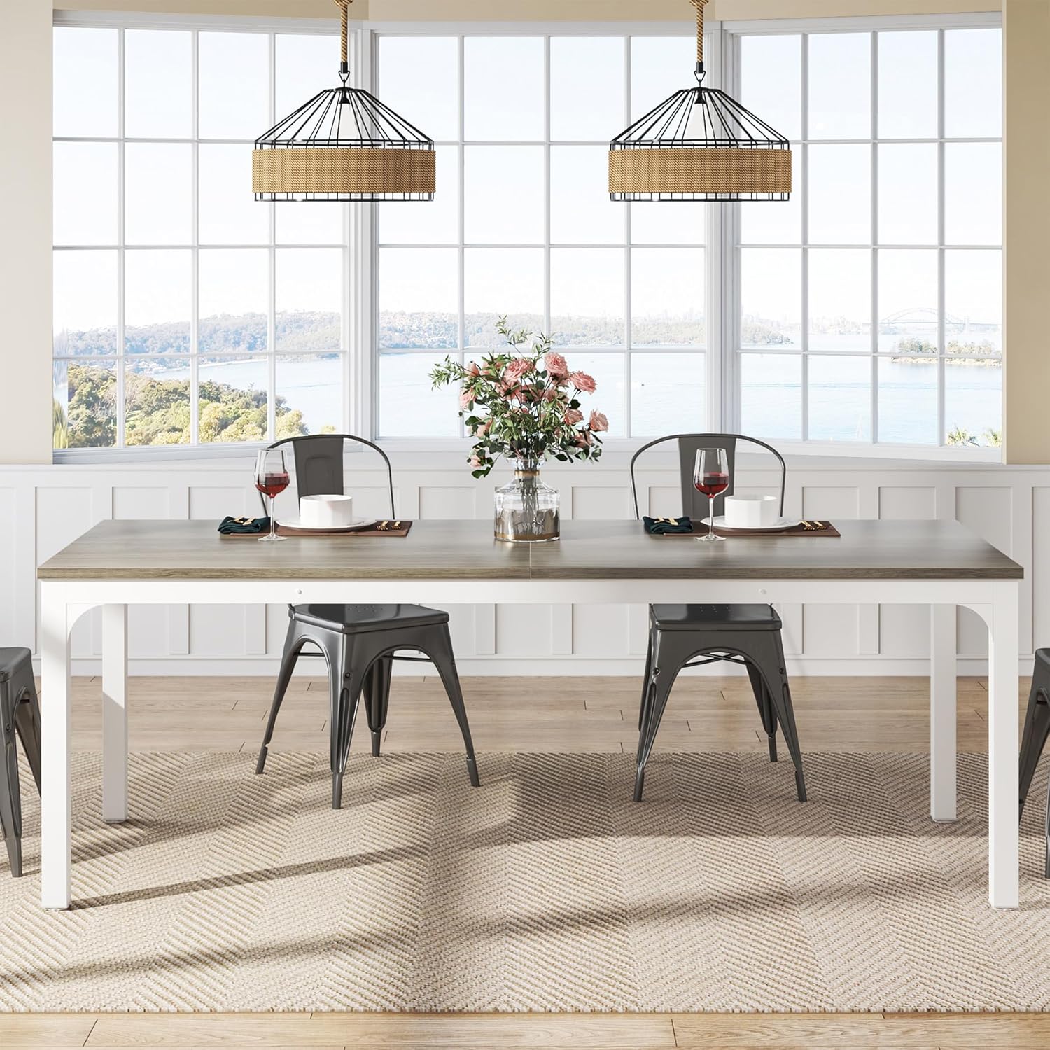 78" Rectangular Dining Table, Long Kitchen Table for 6-8 People