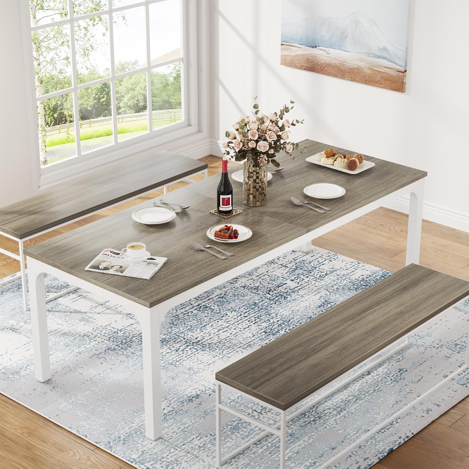 78" Rectangular Dining Table, Long Kitchen Table for 6-8 People