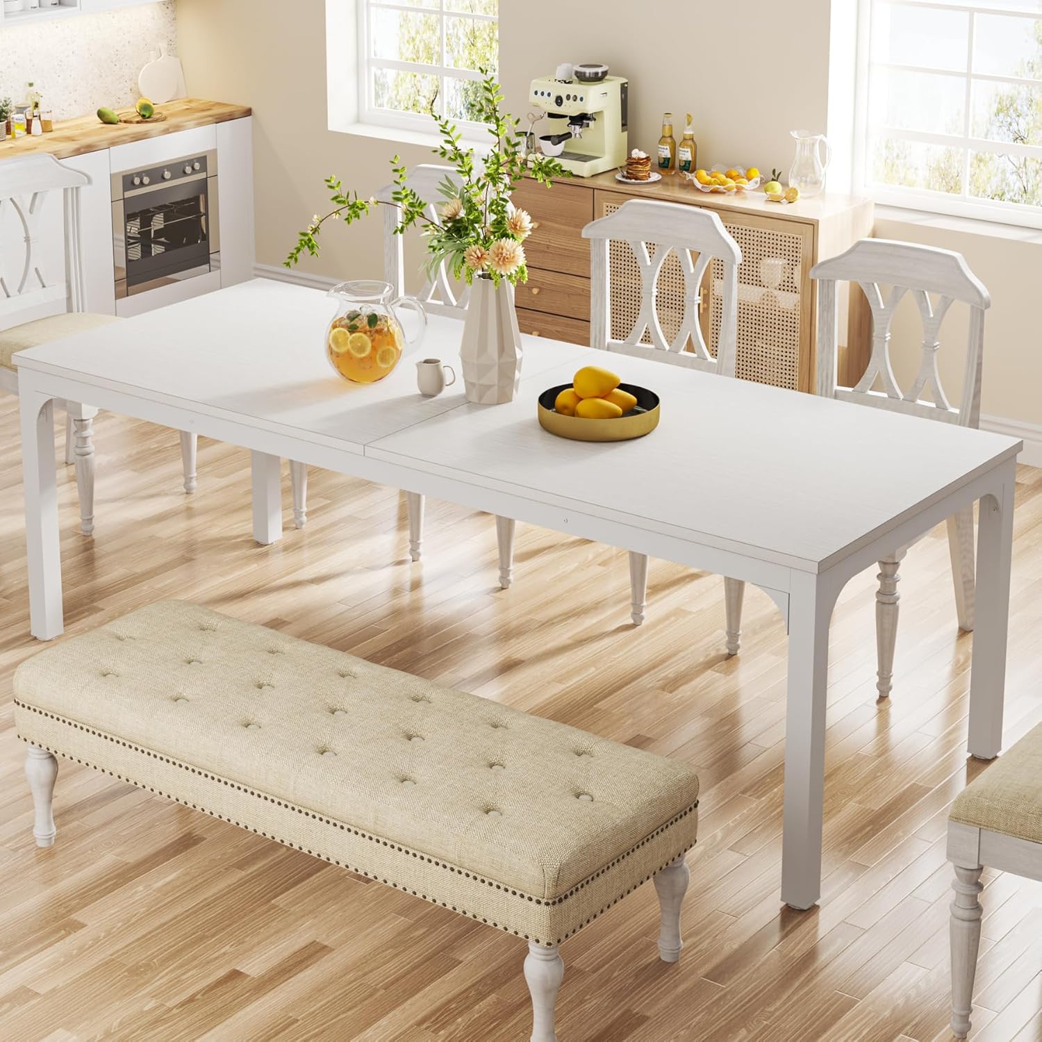 78" Rectangular Dining Table, Long Kitchen Table for 6-8 People