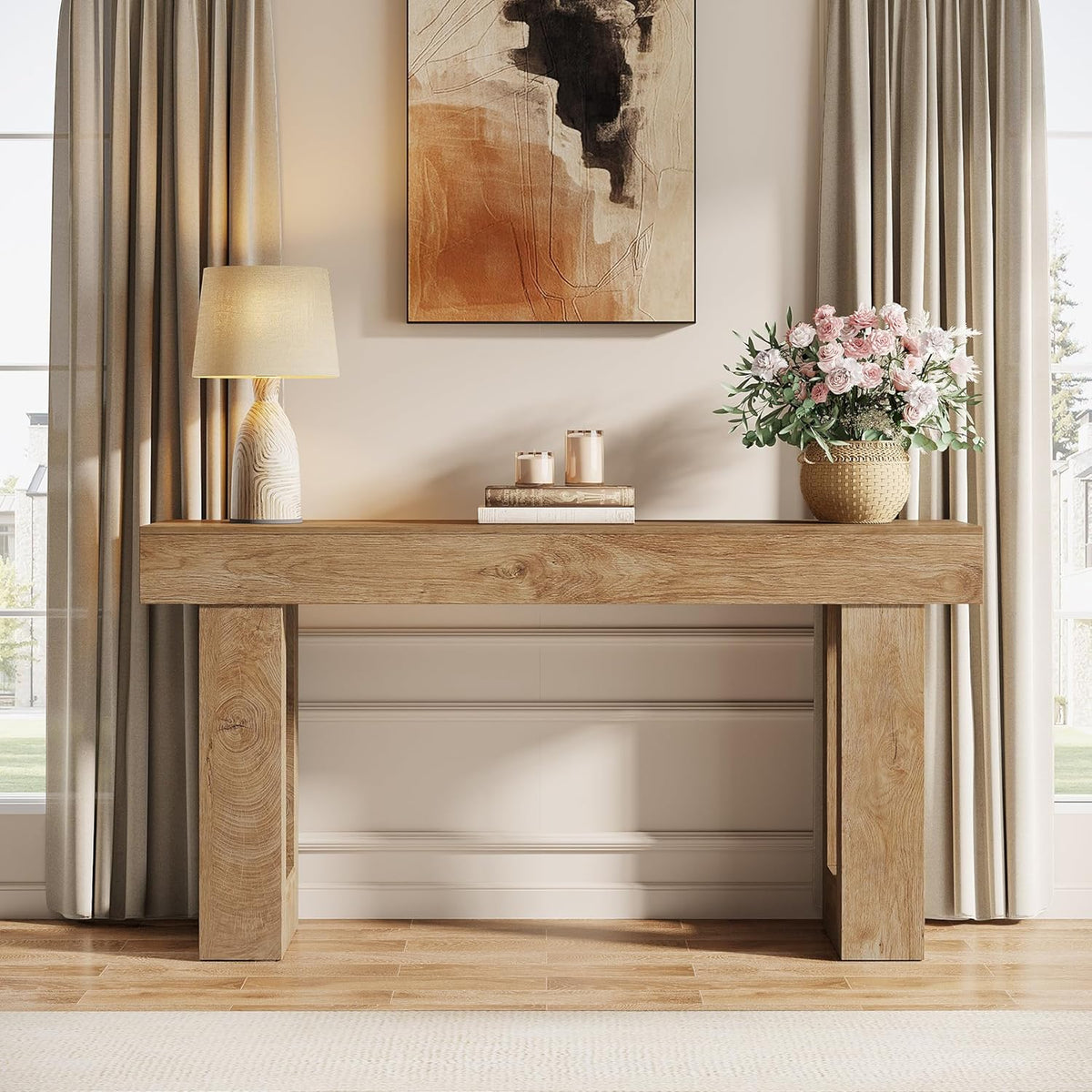 63" Farmhouse Console Table with Durable Design for Entryway and Living Room