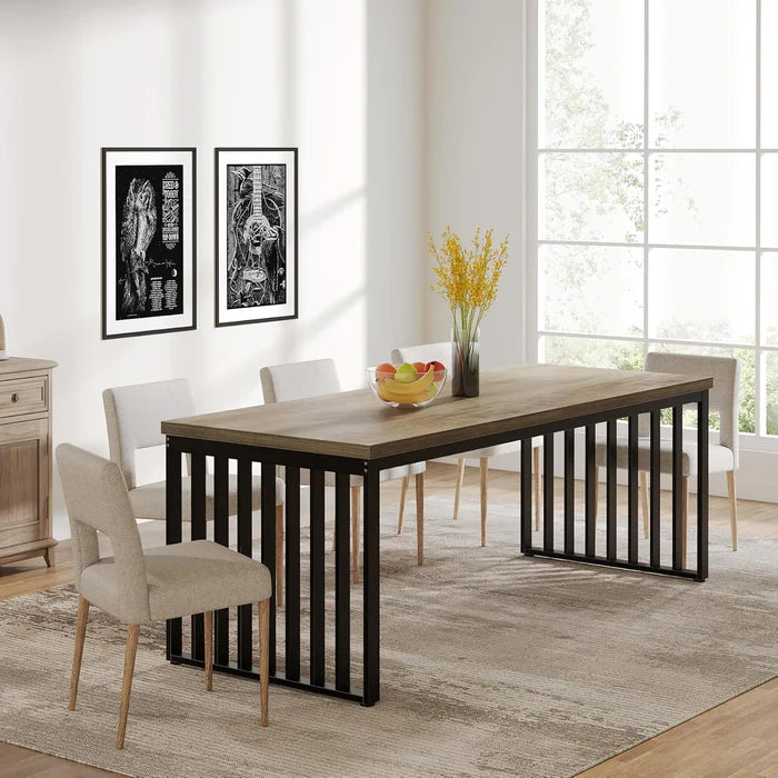 71" Modern Industrial Dining Table for 8, Long Farmhouse Kitchen Table with Metal Frame