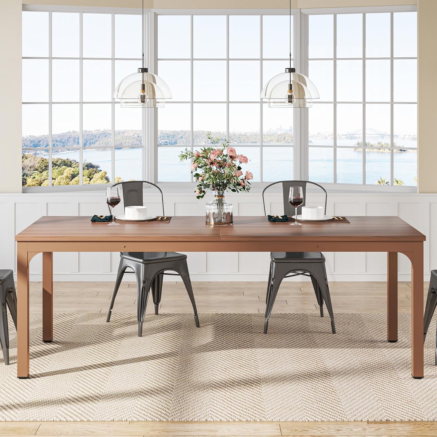 78" Rectangular Dining Table, Long Kitchen Table for 6-8 People