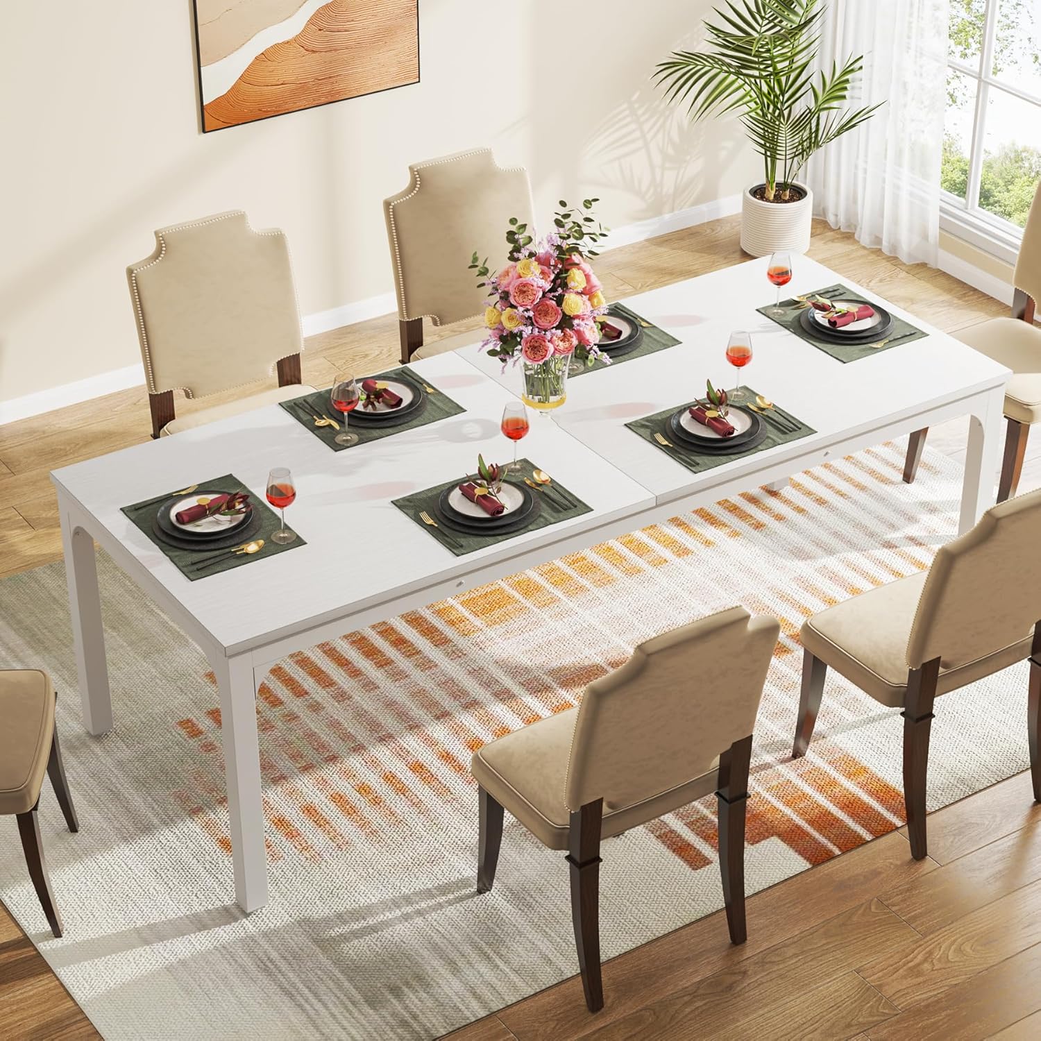78" Rectangular Dining Table, Long Kitchen Table for 6-8 People