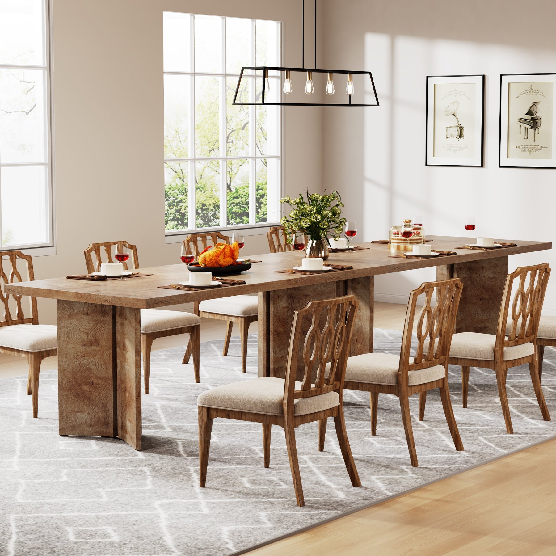 63" Farmhouse Dining Table, Kitchen Table with Large Tabletop for 4-6