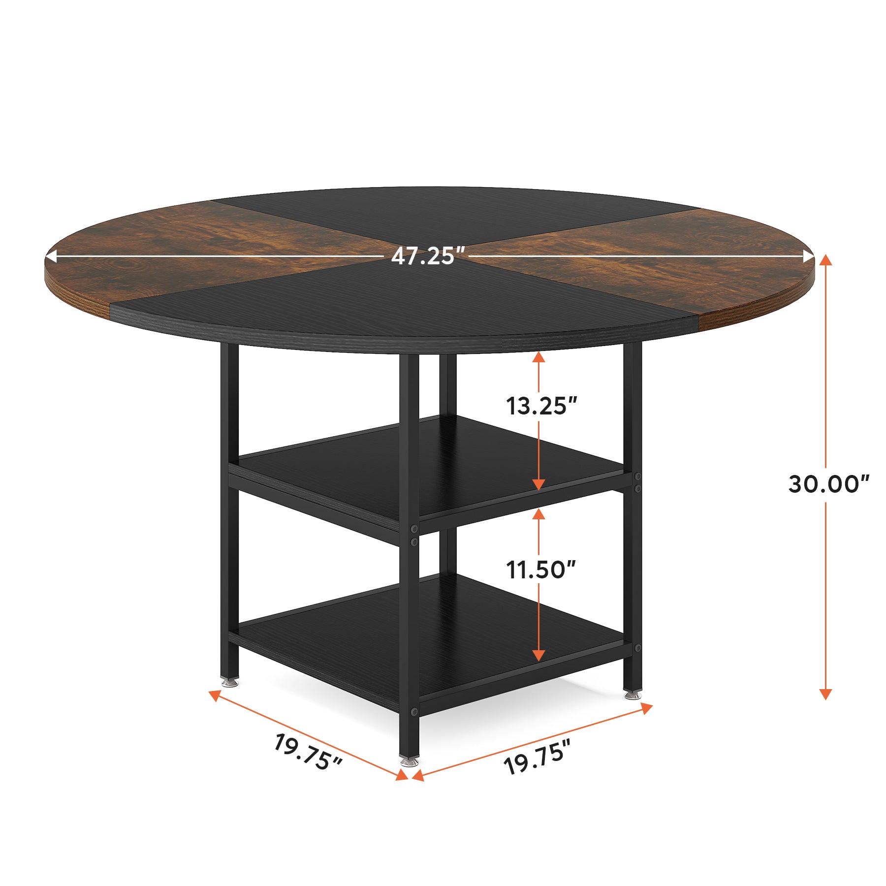 Round Dining Table, 47" Kitchen Dinner Table with Storage Shelf