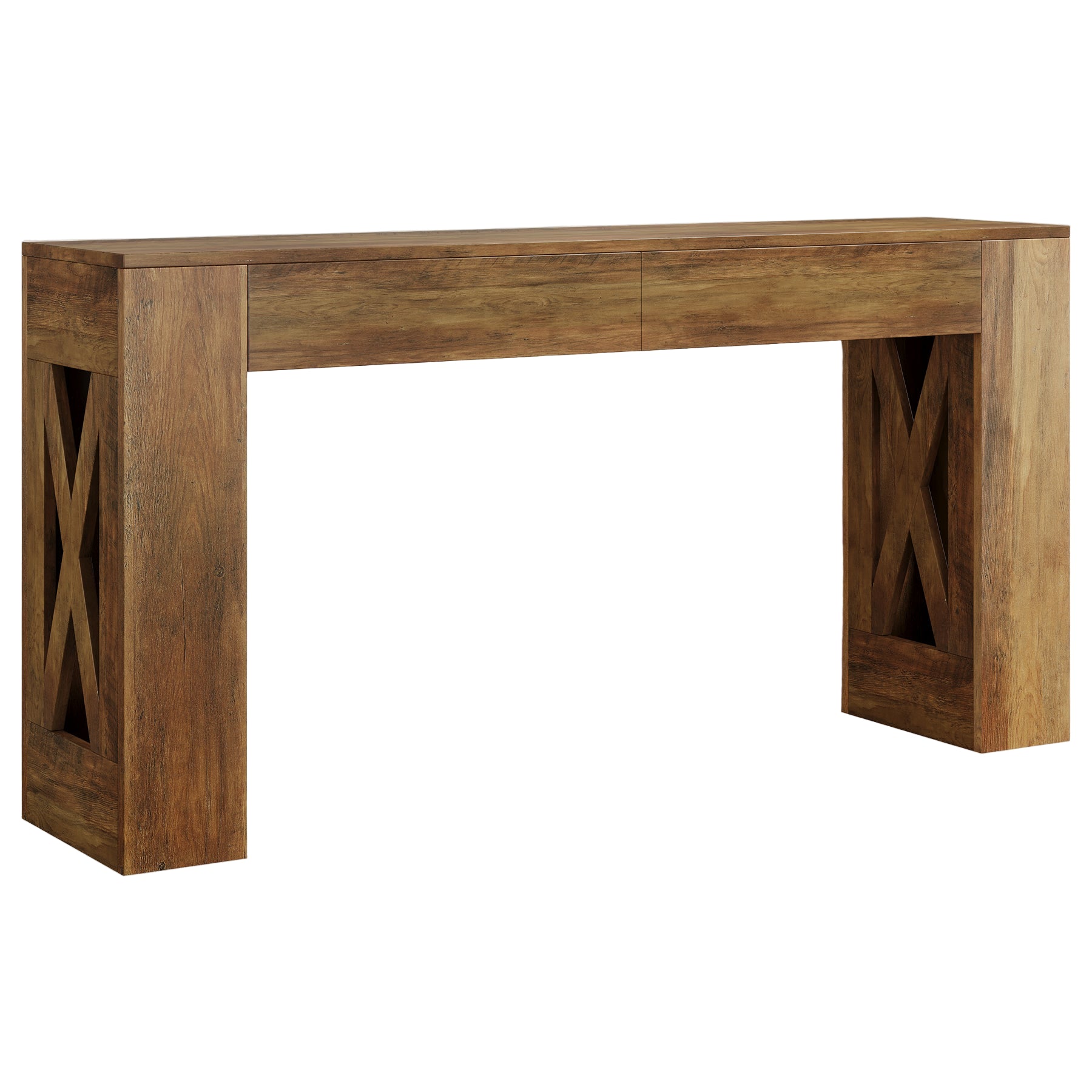 63" Farmhouse Console Table, X-Leg Sofa Table with 2 Drawers