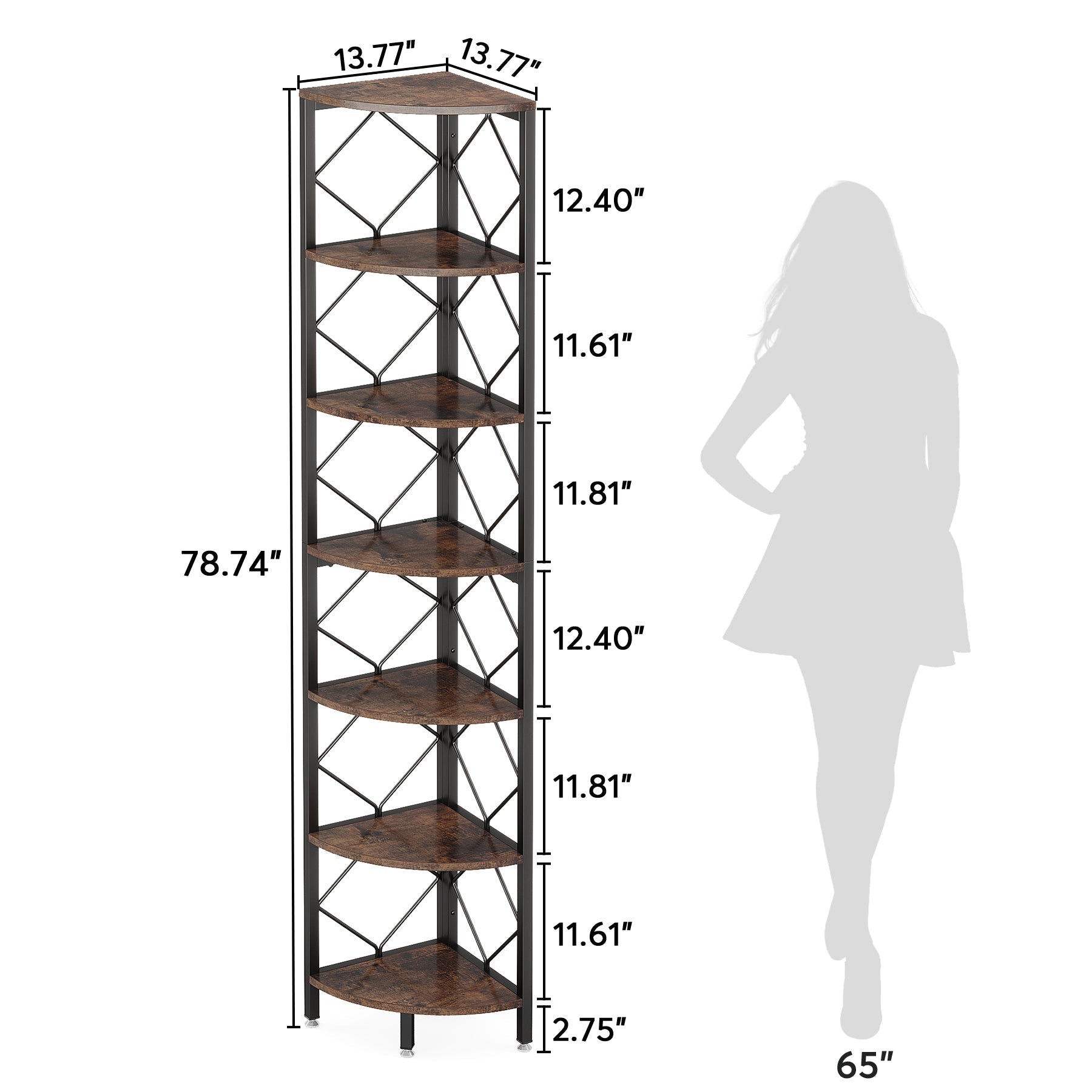 78.7" 7-Tier Corner Shelf, Corner Bookcase Slim Corner Storage Rack