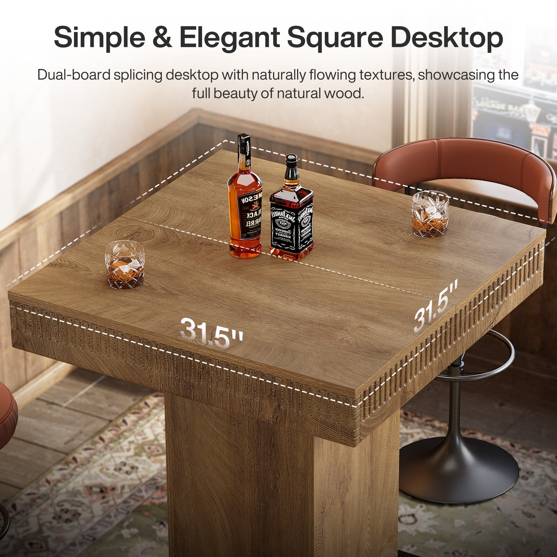 31.5" Square Bar Table, Industrial Bistro Pub Table with Metal Footrest