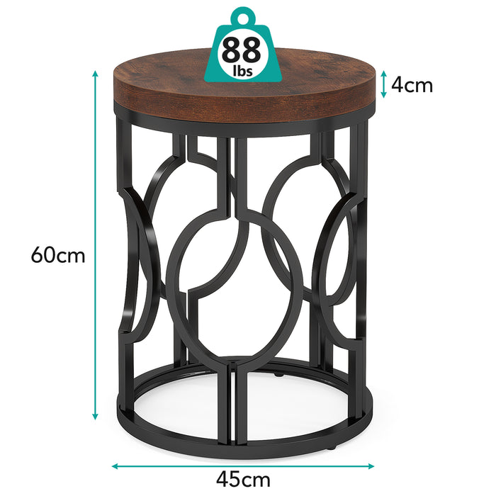 45cm Round Side Table, Industrial Metal Frame for Living Room Bedroom