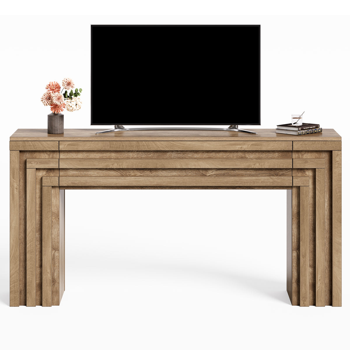 160cm TV Stand, Farmhouse Console with Hidden Cabinets for Living Room