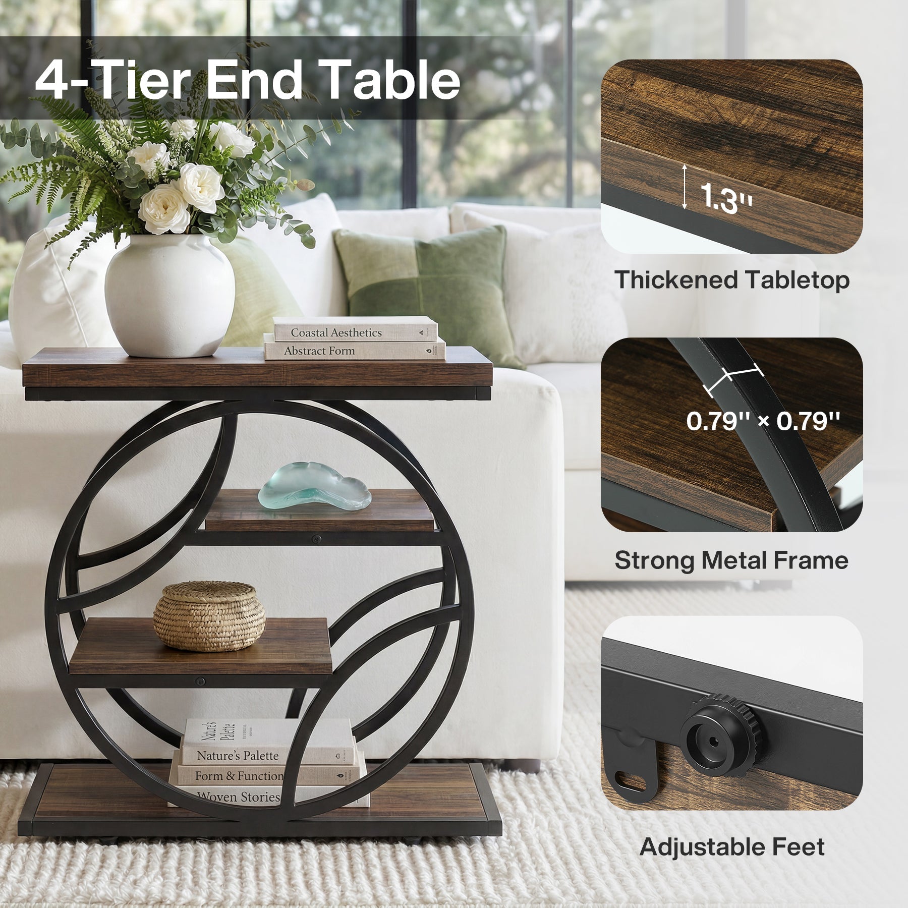 Tribesigns 25.59 Inch Narrow Side Table with Storage, 4 Tier Industrial End Table