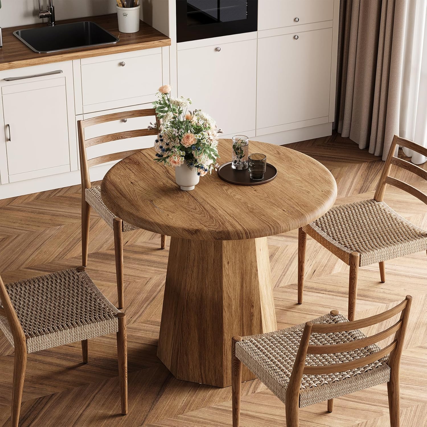 31.5" Compact Round Dining Table, Octagonal Base Kitchen Table for 2-4 People ( Only Table)