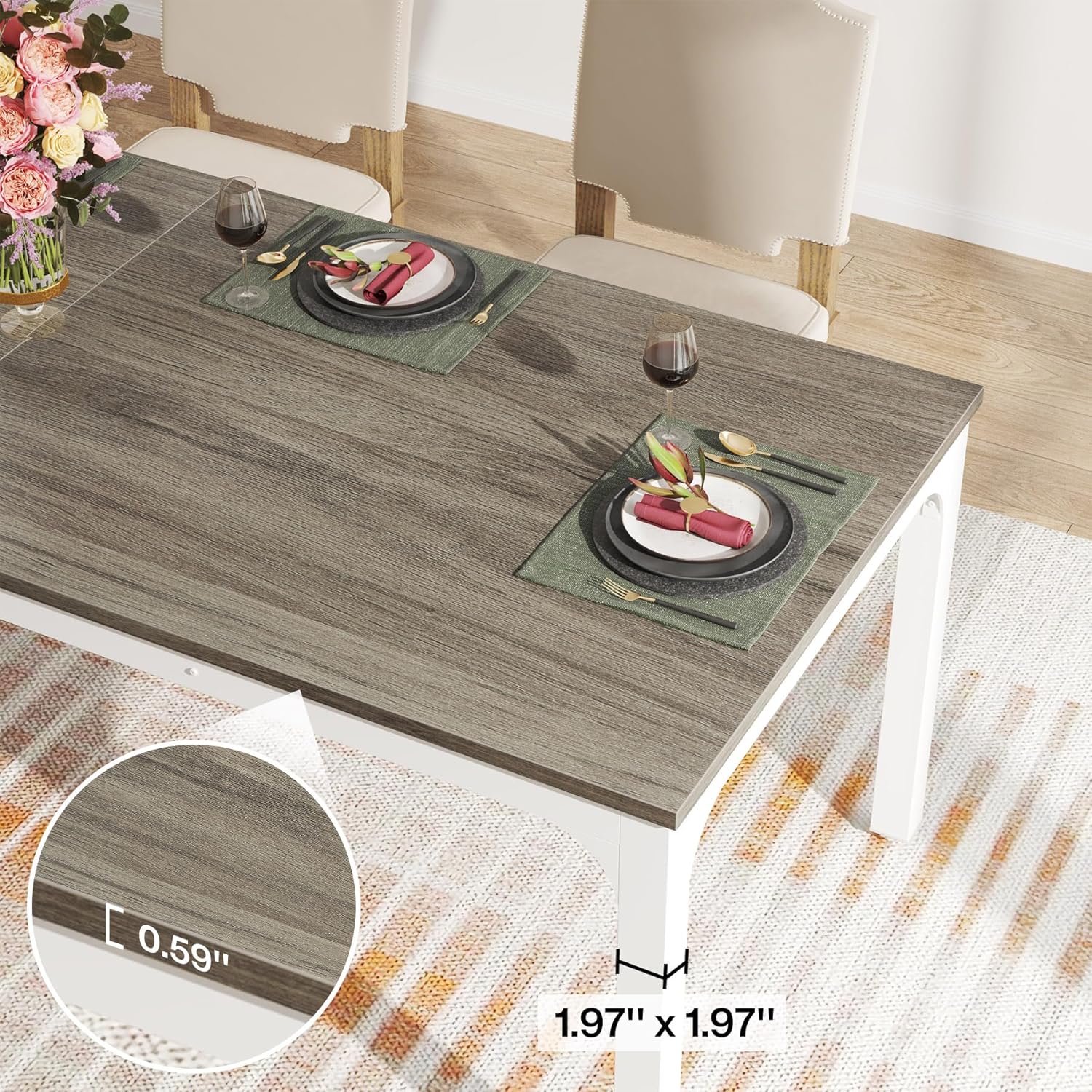 78" Rectangular Dining Table, Long Kitchen Table for 6-8 People