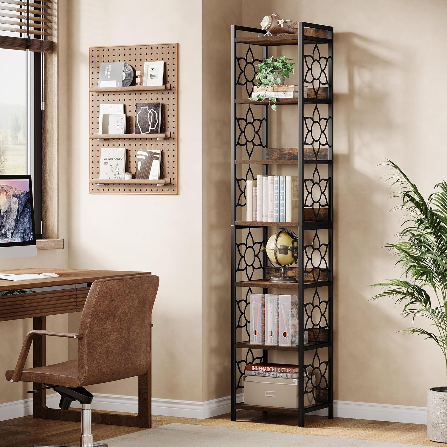 200cm Corner Shelf, 7-Tier Freestanding Bookshelf Bookcase with Metal Frame