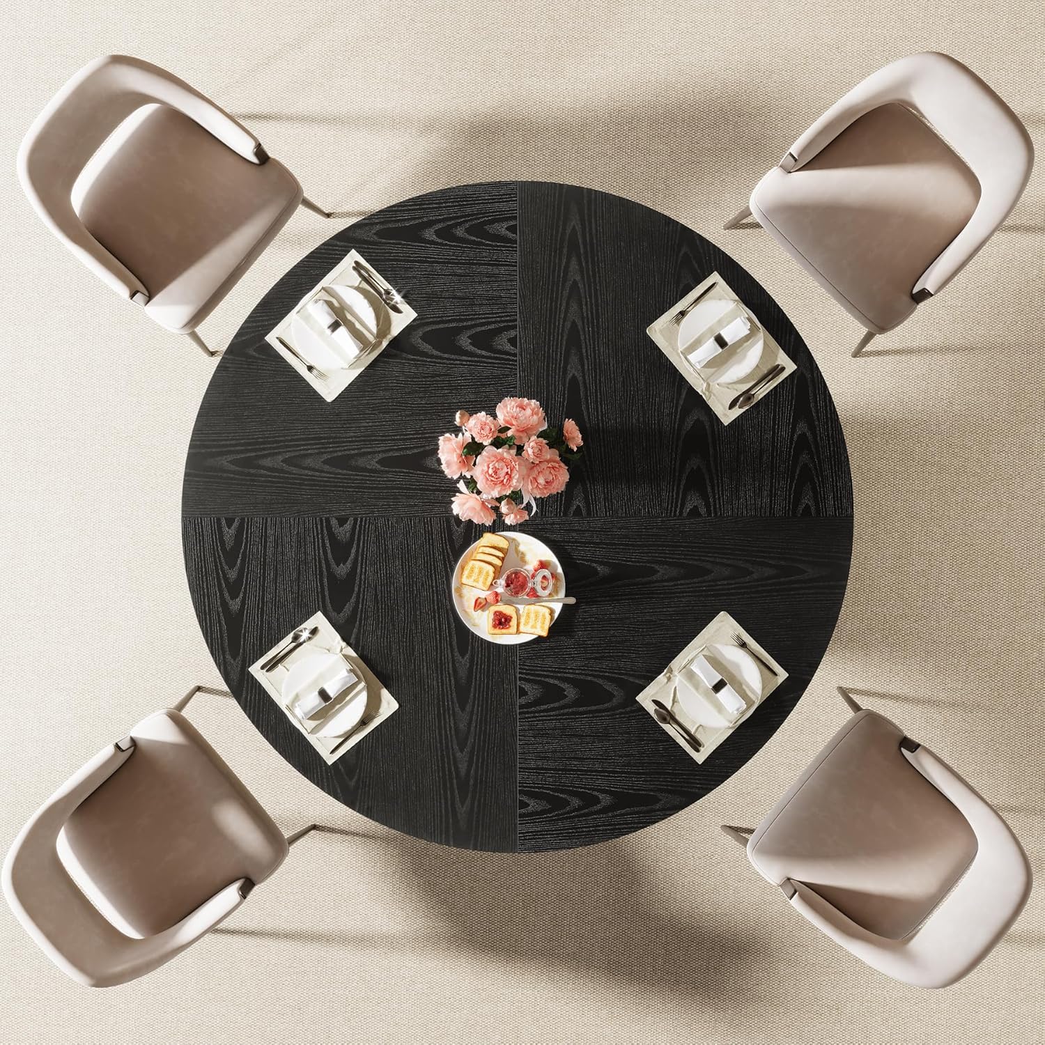 47" Round Dining Table for 4–6 People, Modern Farmhouse Kitchen Table with Fluted Pedestal Base