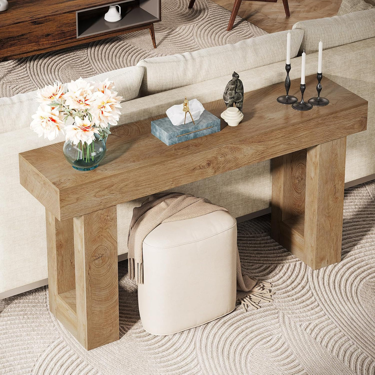 63" Farmhouse Console Table with Durable Design for Entryway and Living Room