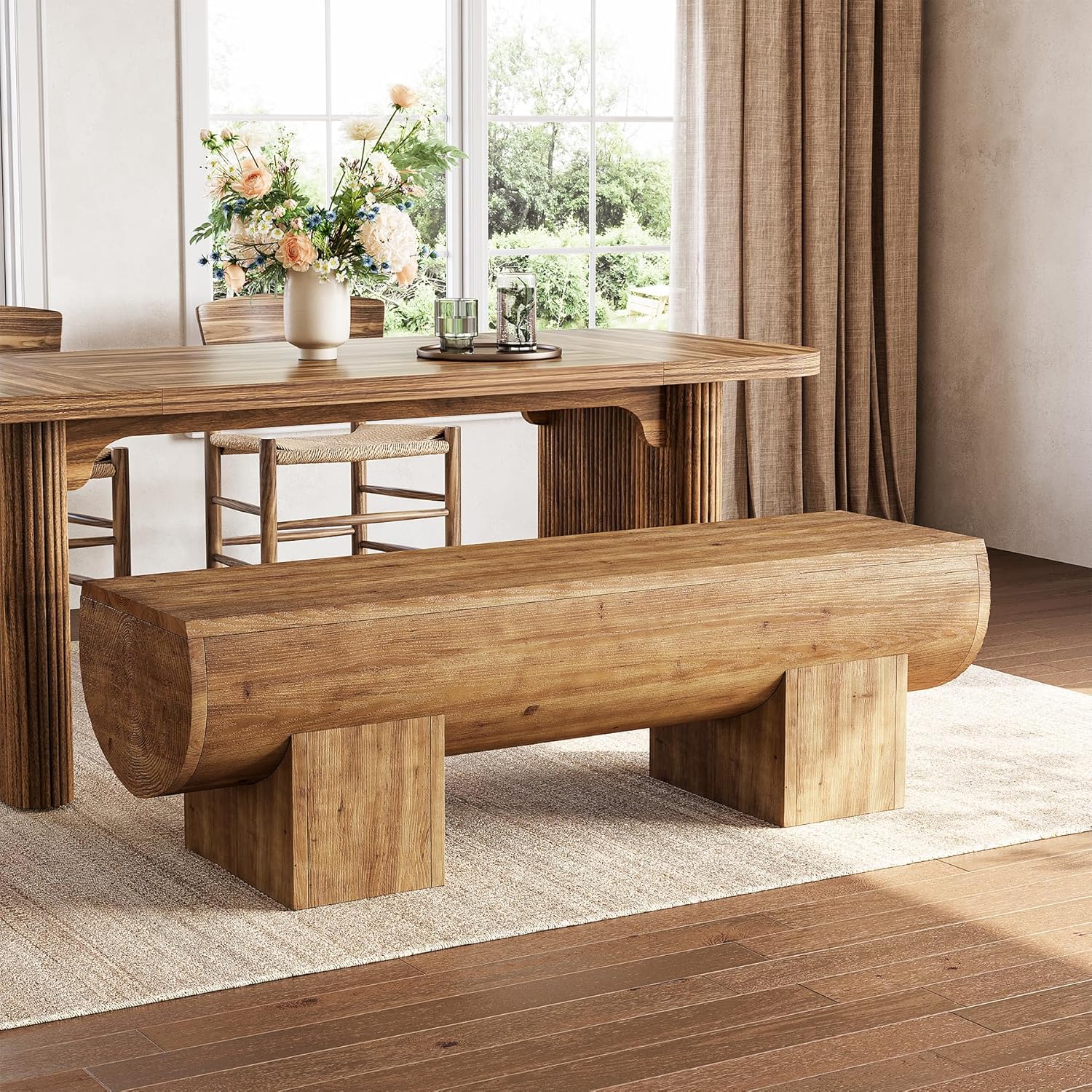 47-Inch Solid Wood Dining Bench, Farmhouse Entryway Shoe Bench