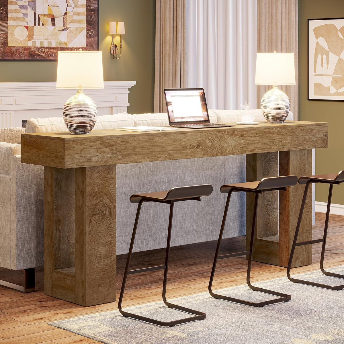 63" Farmhouse Console Table with Durable Design for Entryway and Living Room
