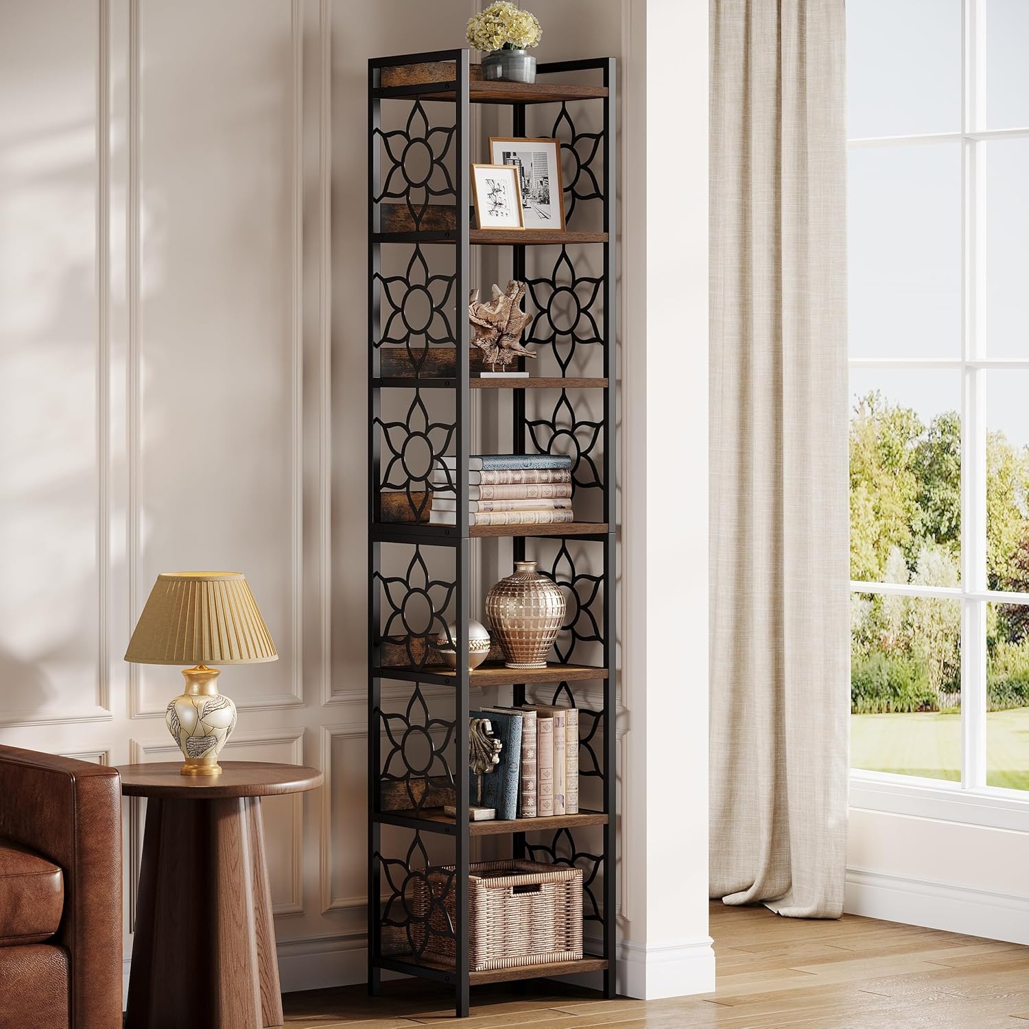 200cm Corner Shelf, 7-Tier Freestanding Bookshelf Bookcase with Metal Frame