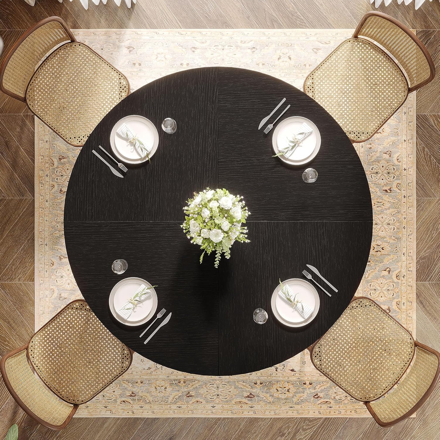 47" Wood Dining Table, Round Kitchen Table for 4-6 People