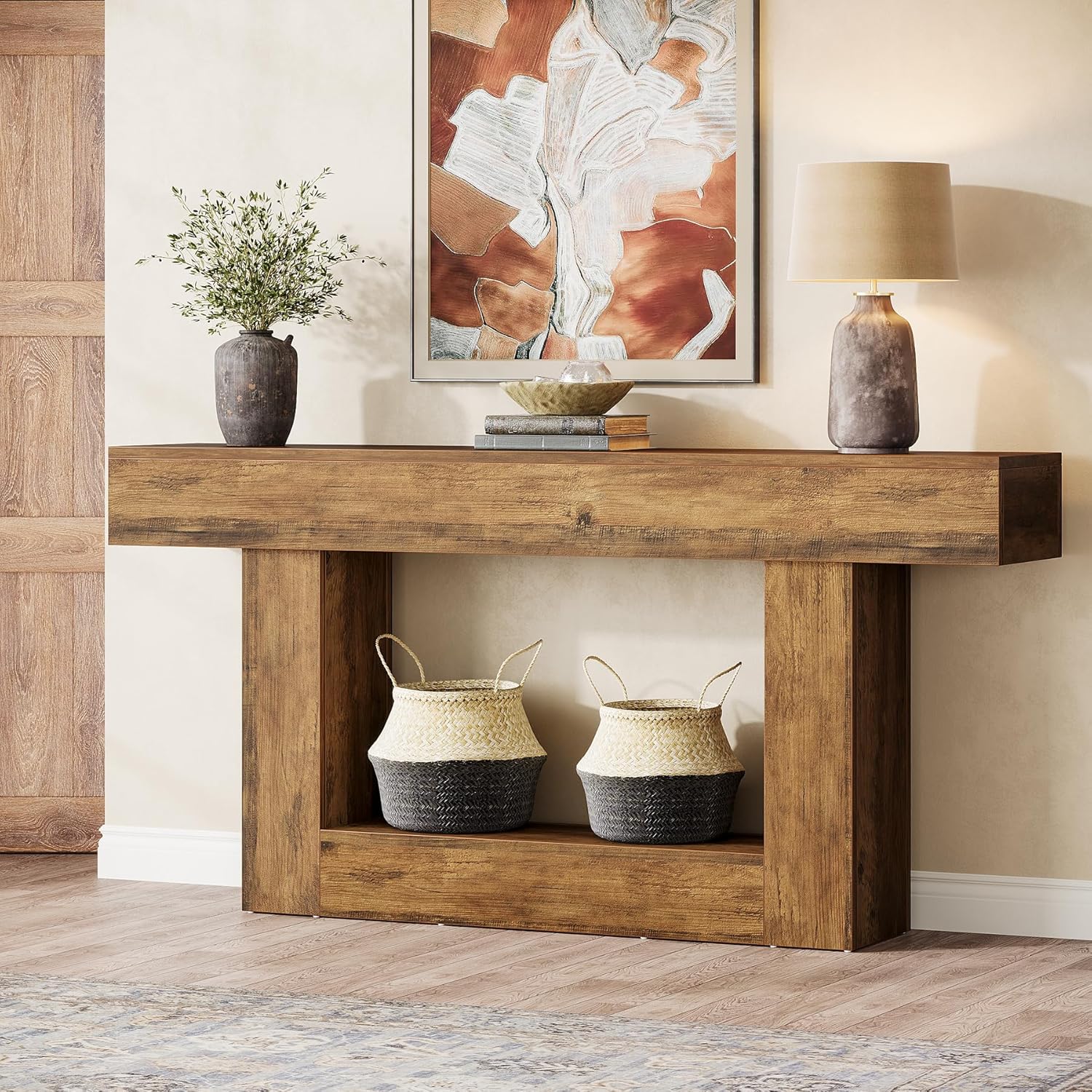 63" Distressed Wood Console Table, 2-Tier Sofa & Entry Table