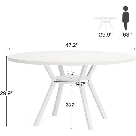 47" Dining Table, Modern Round Kitchen Table for 4