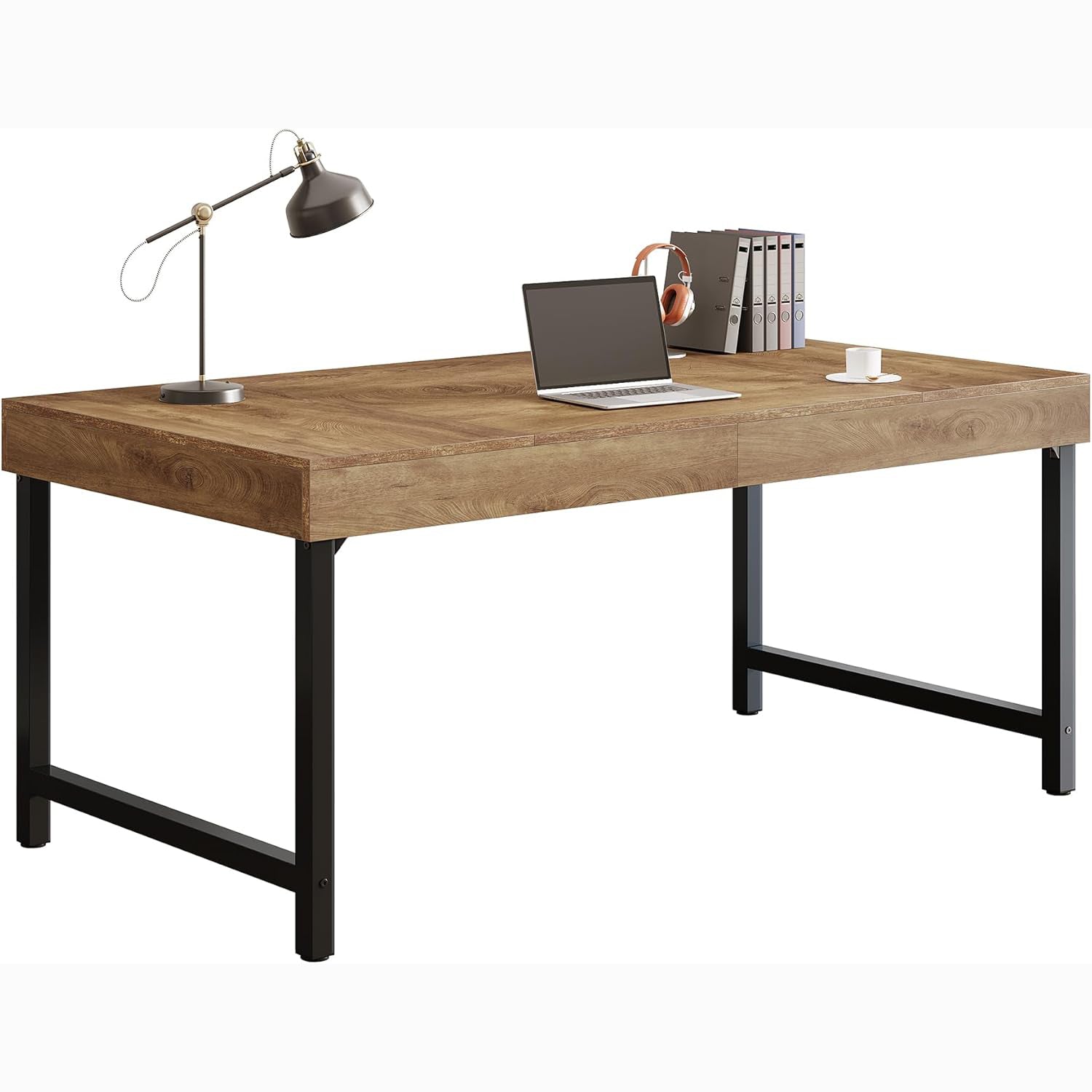 55" Industrial Executive Desk, Rustic Office Desk with Metal Legs, Study & Conference Workstation