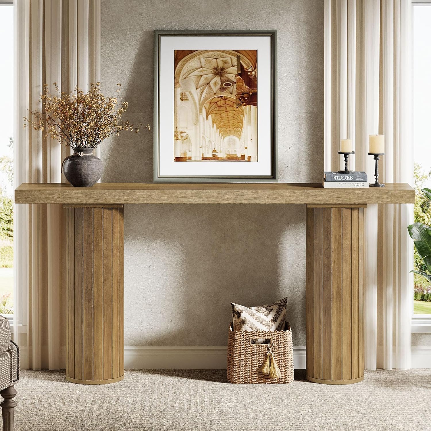 63" Farmhouse Console Table, Long Narrow Sofa Table for Living Room & Hallway