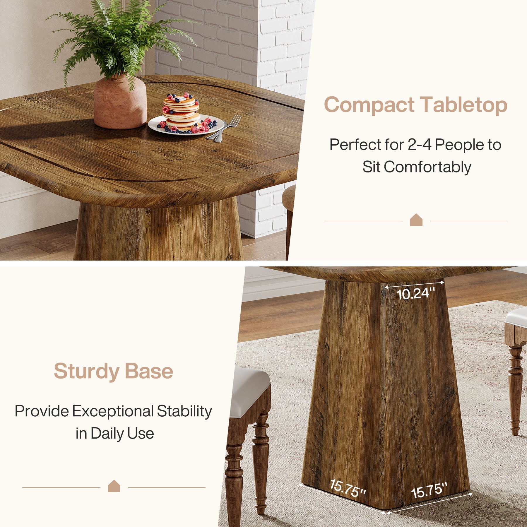 31.5" Square Dining Table for 2-4, Kitchen Table with Heavy-Duty Pedestal Base