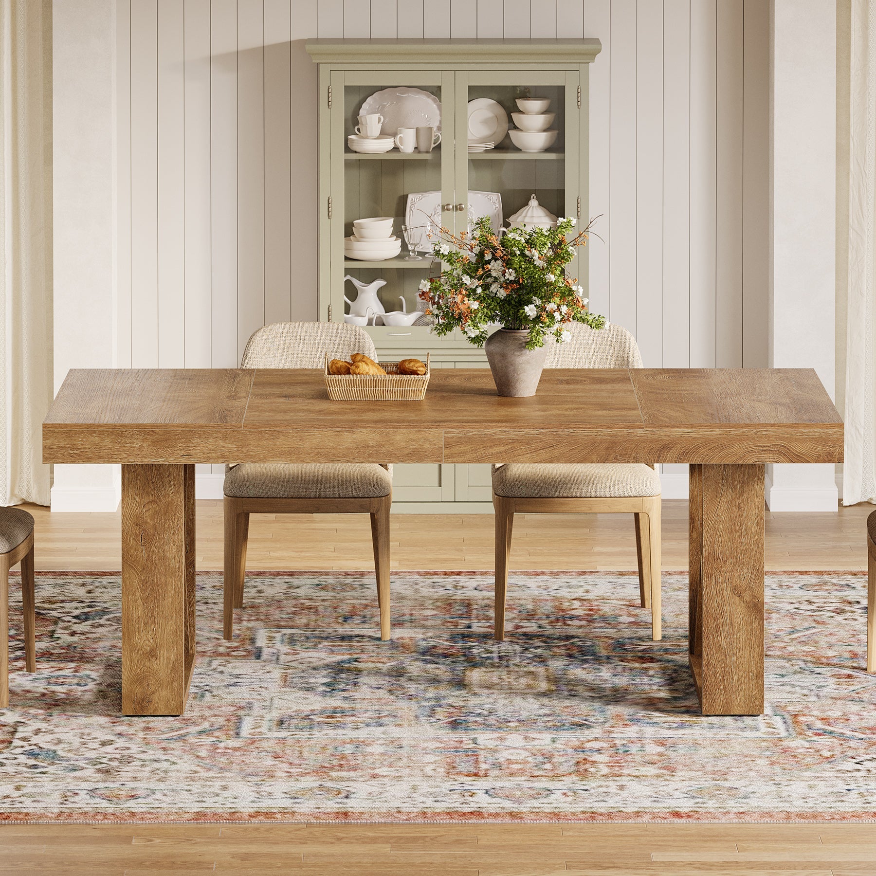 63" Dining Table for 4 People, Farmhouse Kitchen Table with Thick Top for Dining Room Living Room