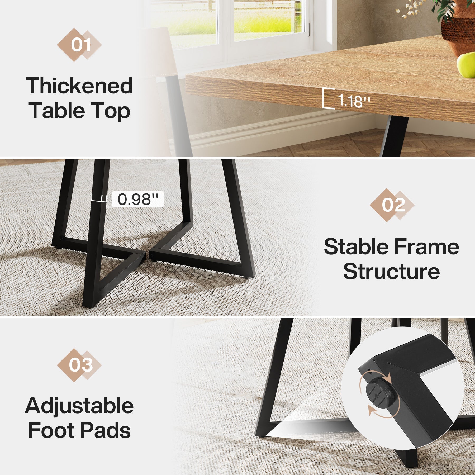 31.5" Square Dining Table, Wood Kitchen Table with Metal Legs for 4