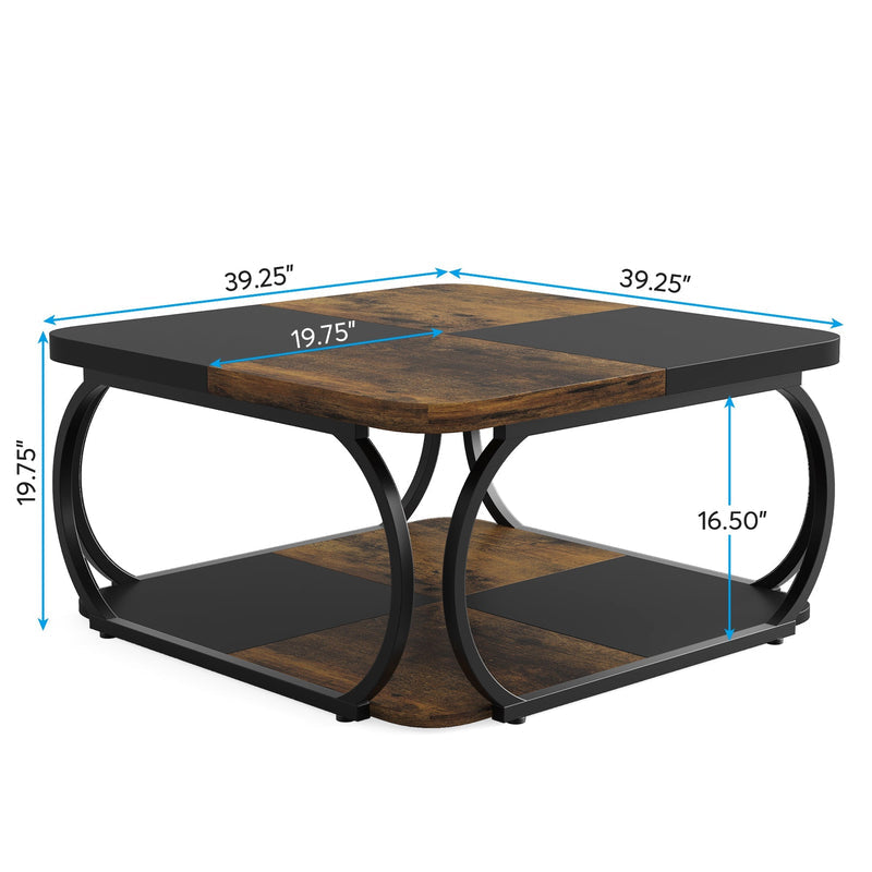 100cm Square Coffee Table , Modern Central Cocktail Table with 2-Tier Storage for Living Room