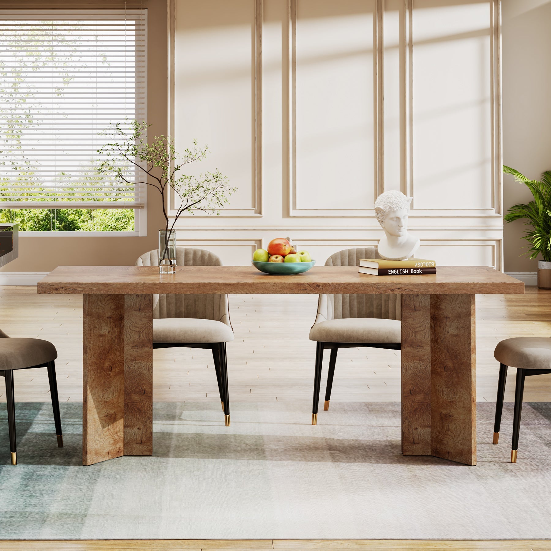 63" Farmhouse Dining Table, Kitchen Table with Large Tabletop for 4-6