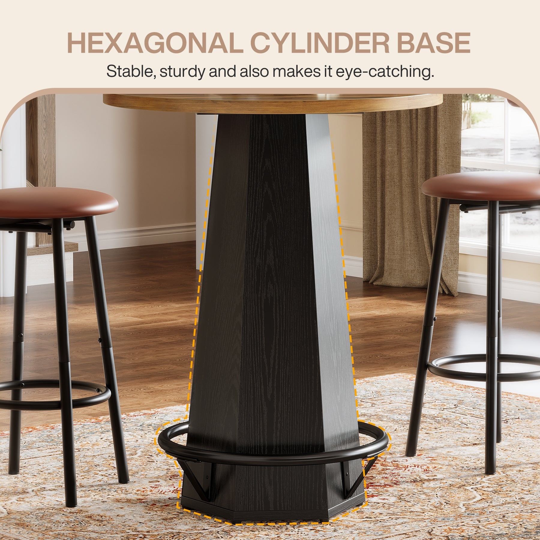 Round Bar Table, 39.4" H Bistro Pub Cocktail Table with Metal Footrest (Only Table)